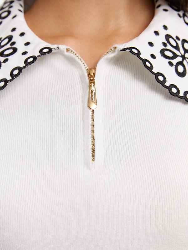 Pomelo Pomelo Zip Collar Knit Top - Off-White