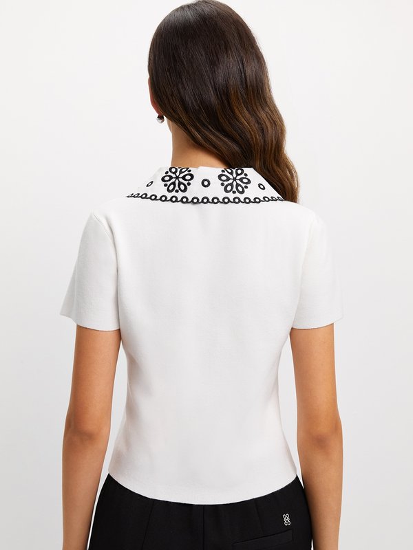 Pomelo Pomelo Zip Collar Knit Top - Off-White