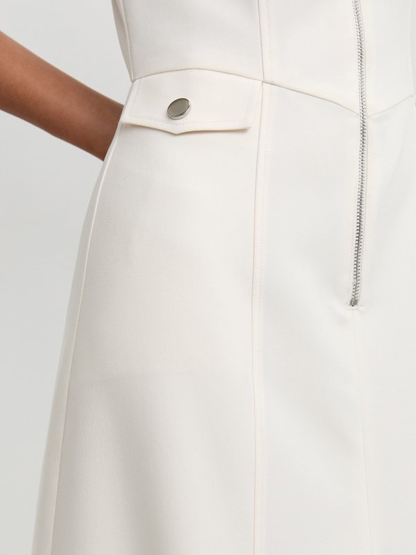 Pomelo Pomelo Zip Front Slit Midi Dress - White