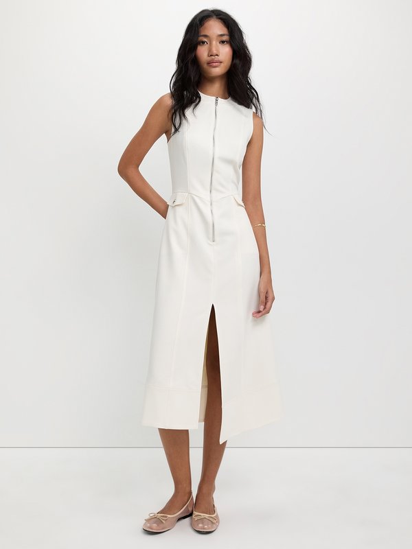 Pomelo Pomelo Zip Front Slit Midi Dress - White