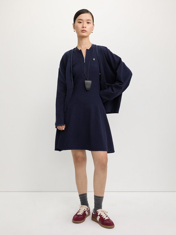 Pomelo Pomelo Zip-Up Flared Dress - Navy