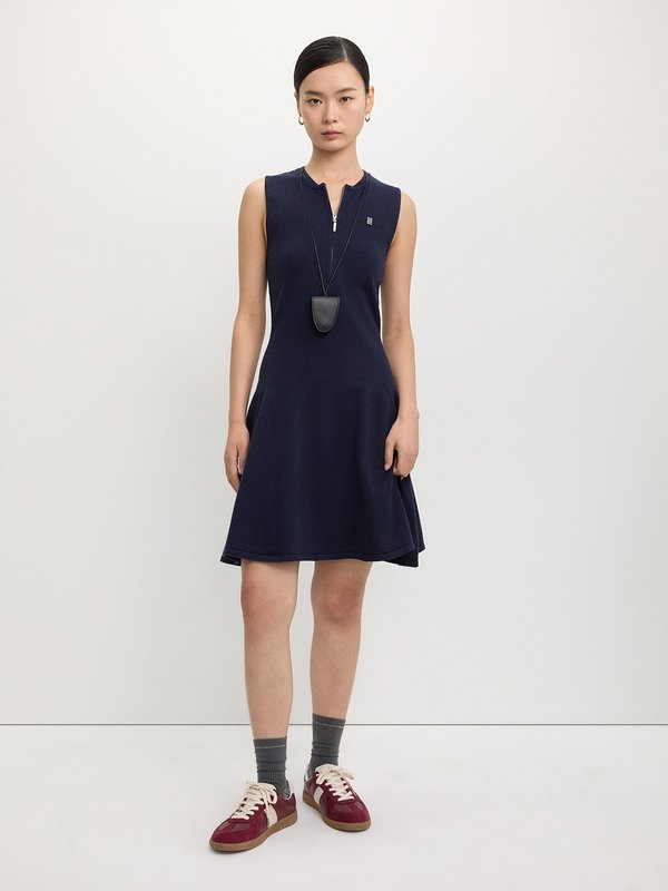 Pomelo Pomelo Zip-Up Flared Dress - Navy