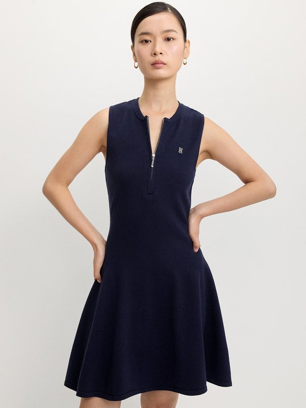 pomelo Pomelo Zip-Up Flared Dress - Navy