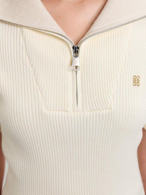 Pomelo Pomelo Zip-Up Ribbed Polo Top - Ivory