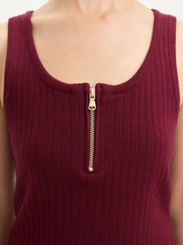 Pomelo Pomelo Zip-Up Ribbed Tank Top - Burgundy