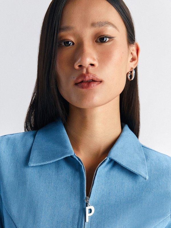 Pomelo Pomelo Zipper Denim Mini Dress - Light Blue