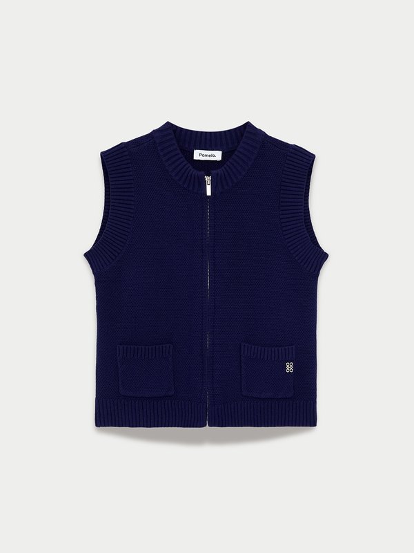 pomelo Pomelo Zipper Knit Top - Navy