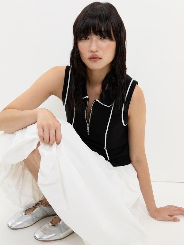 Pomelo Pomelo Zipper Polo Top - Black