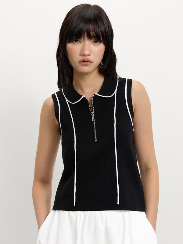 pomelo Pomelo Zipper Polo Top - Black
