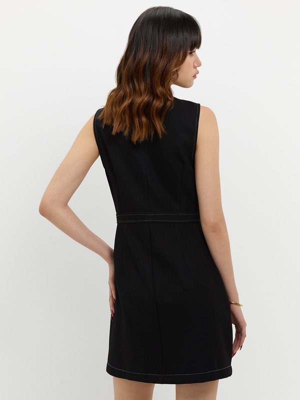 Pomelo Pomelo Zippered Contrast Stitch Dress - Black