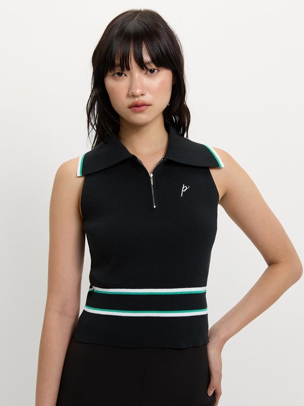 Pomelo Pomelo Zippered Knit Top - Black