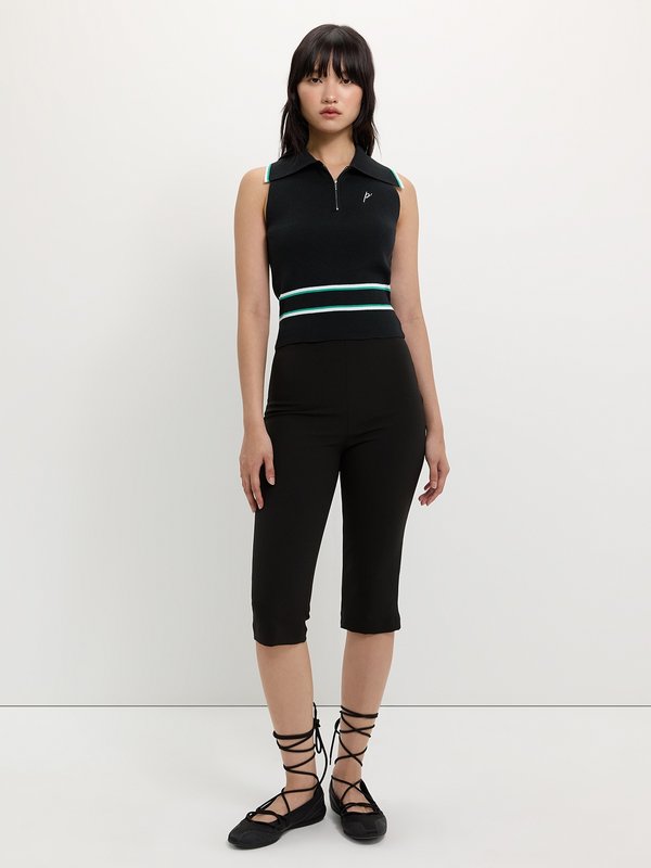 Pomelo Pomelo Zippered Knit Top - Black