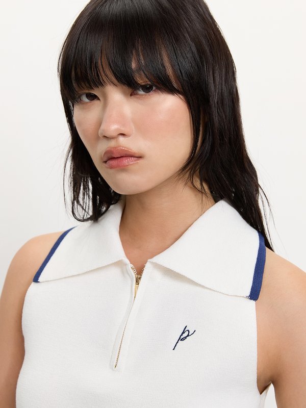 Pomelo Pomelo Zippered Knit Top - White