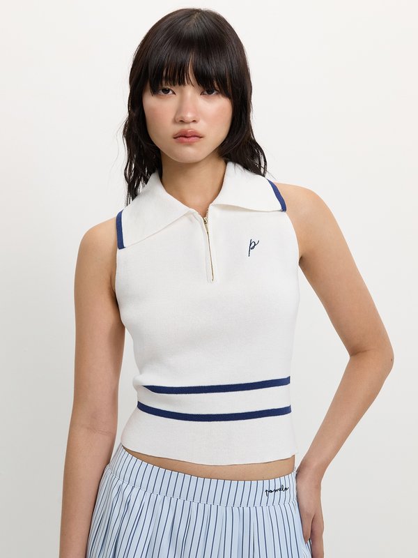 pomelo Pomelo Zippered Knit Top - White