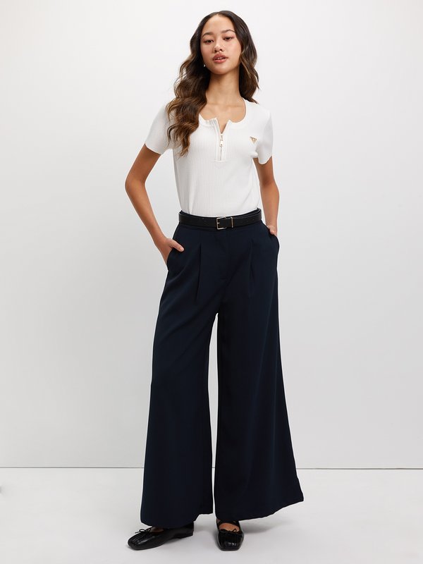 Pomelo Pomelo Zippered Ribbed Top - White