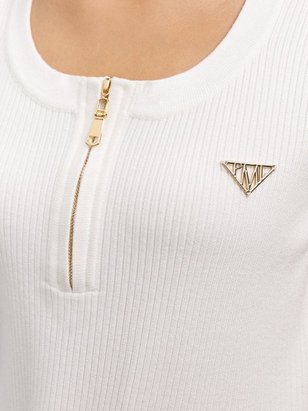 Pomelo Pomelo Zippered Ribbed Top - White