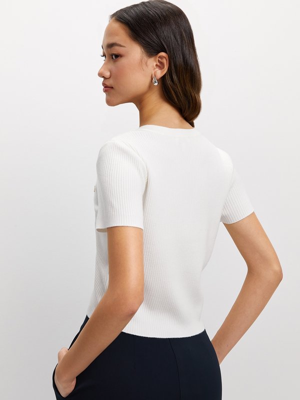Pomelo Pomelo Zippered Ribbed Top - White