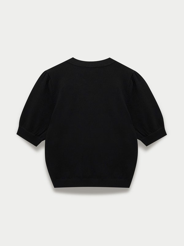 Pomelo Pomelo Puff Sleeve Bow Embellished Crop Top - Black
