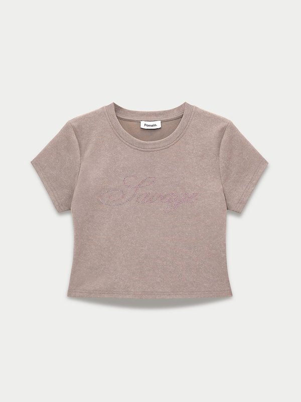 Pomelo Pomelo Rhinestone Embellished Crop Top - Mid Grey