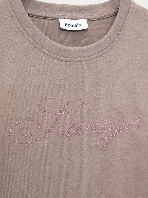 Pomelo Pomelo Rhinestone Embellished Crop Top - Mid Grey