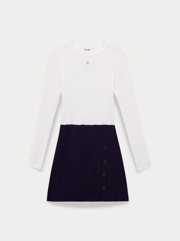 pomelo Pomelo Ribbed Buttonned Mini Dress - Multi Color