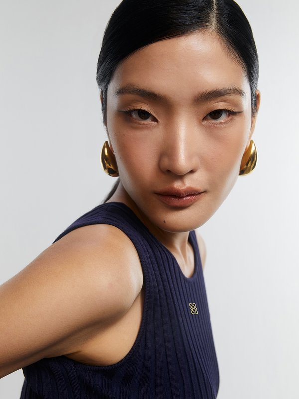 Pomelo Pomelo Ribbed Knit Round Neck Sleeveless Mini Dress - Navy