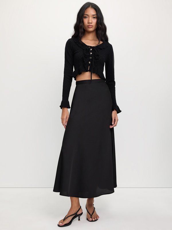 Pomelo Pomelo Ruffle Color-Contrast Trim Crop Cardigan - Black