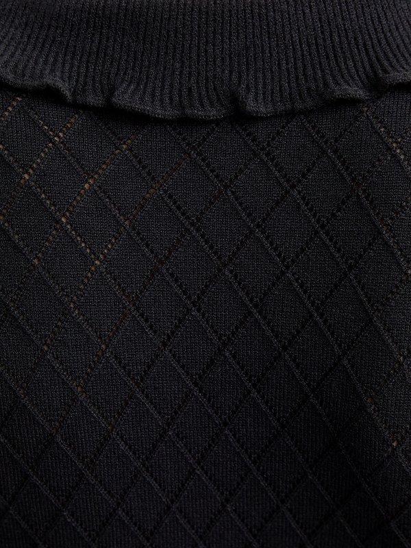 Pomelo Pomelo Ruffle Color-Contrast Trim Crop Cardigan - Black