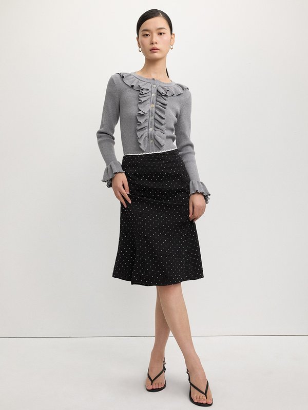 Pomelo Pomelo Ruffled Edge Button Cardigan - Mid Grey