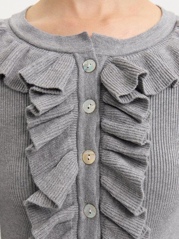 Pomelo Pomelo Ruffled Edge Button Cardigan - Mid Grey