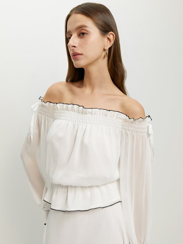 pomelo Pomelo Ruffled Off-Shoulder Blouse - Off-White