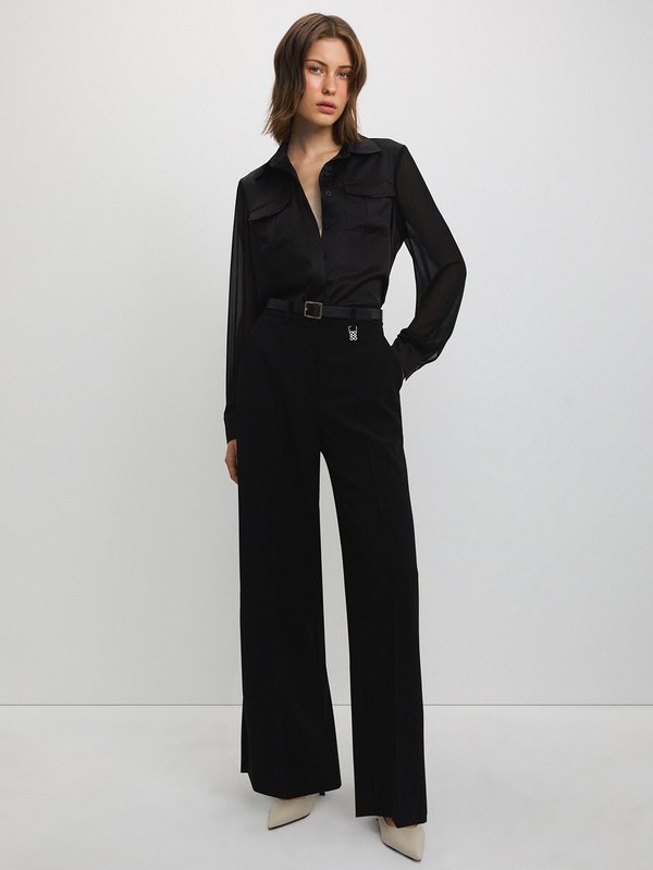 Pomelo Pomelo Semi-See Through Button Shirt With Pockets - Black