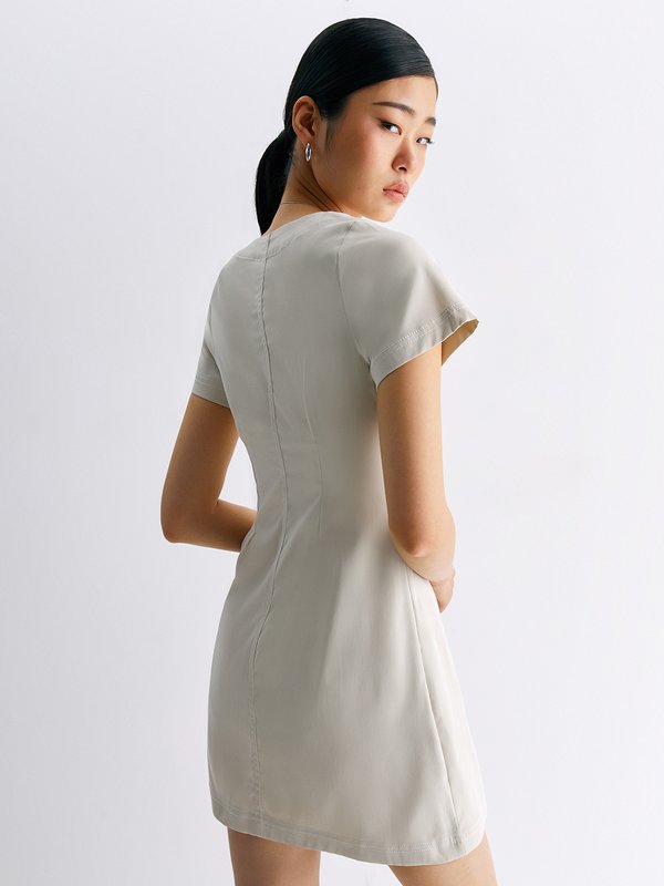 Pomelo Pomelo Short-Sleeve Button Shirt Mini Dress - Ivory