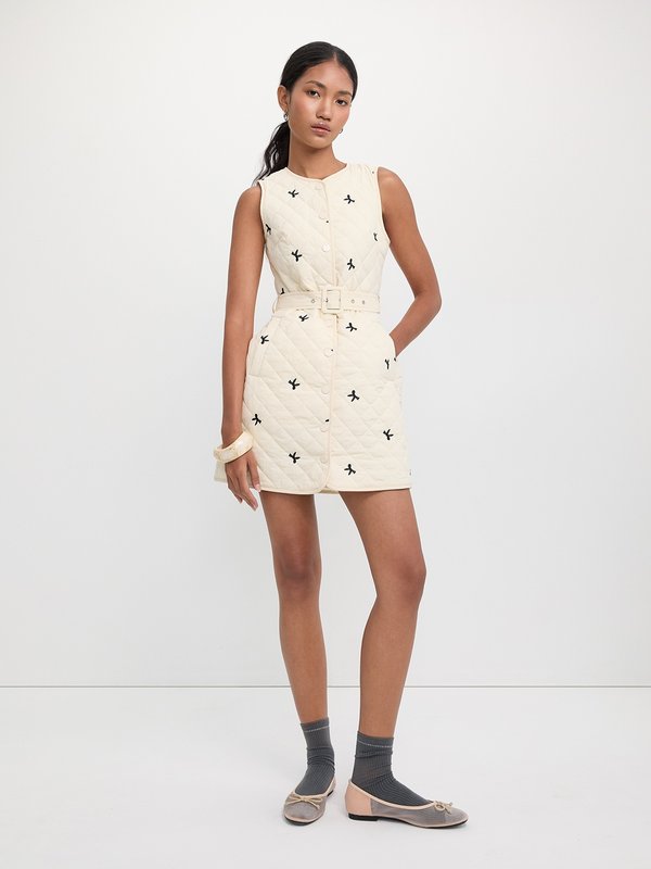 Pomelo Pomelo Sleeveless Quilted Belted Dress - Ivory
