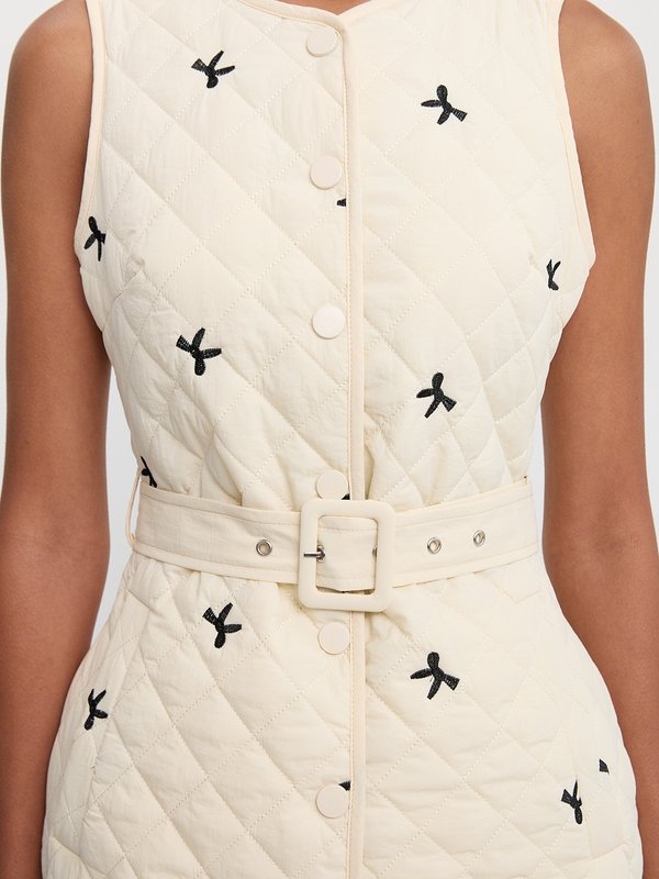 Pomelo Pomelo Sleeveless Quilted Belted Dress - Ivory