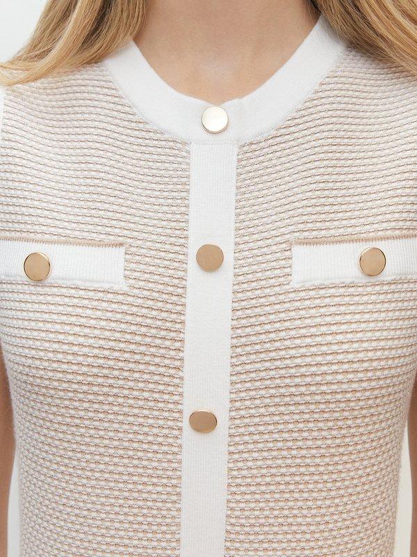 Pomelo Pomelo Sleeveless Woven Button Mini Dress - Beige