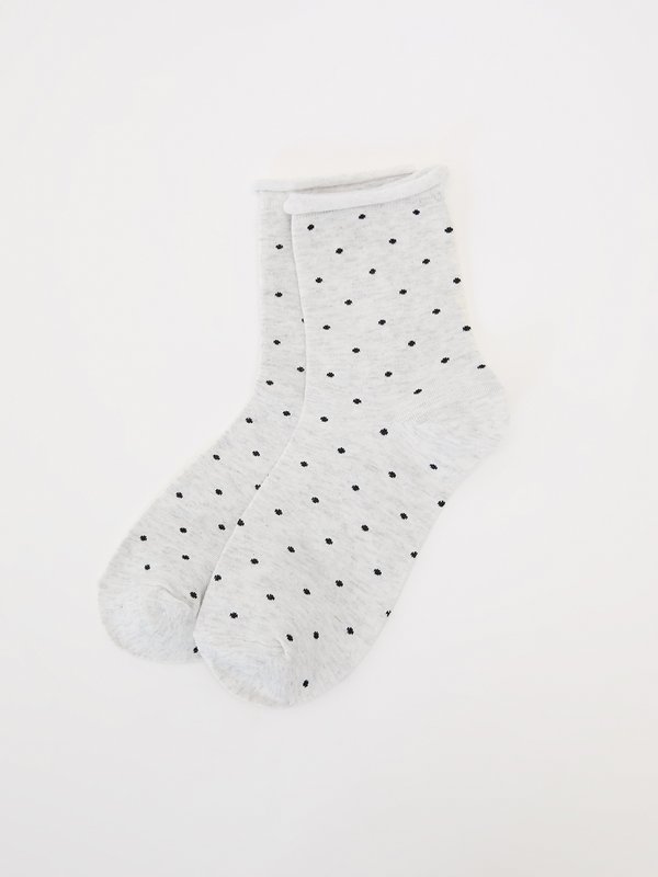 pomelo Pomelo Small Black Polka Dot Socks - Light Grey