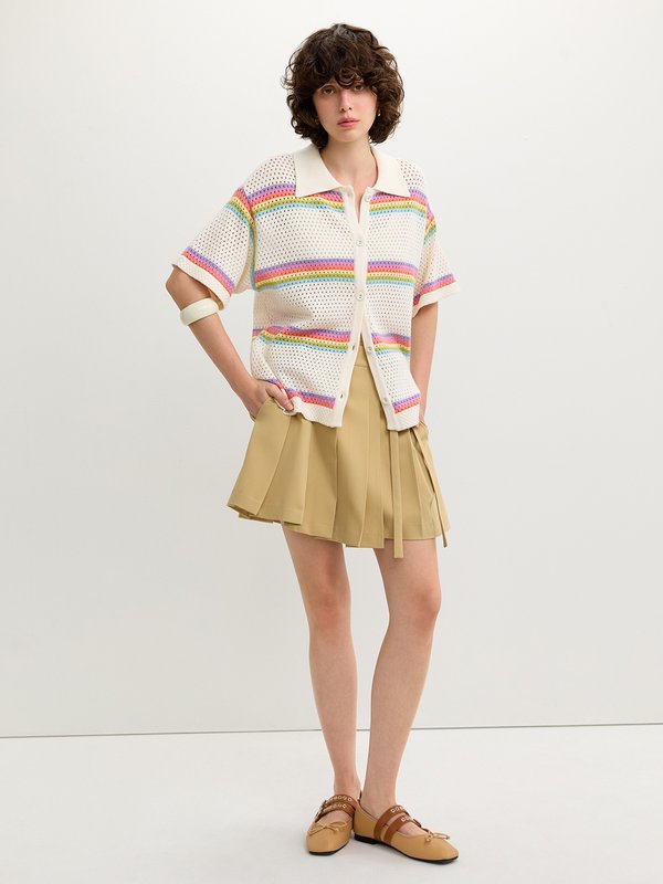 Pomelo Pomelo Striped Knit Short Sleeve Top - Multi Color