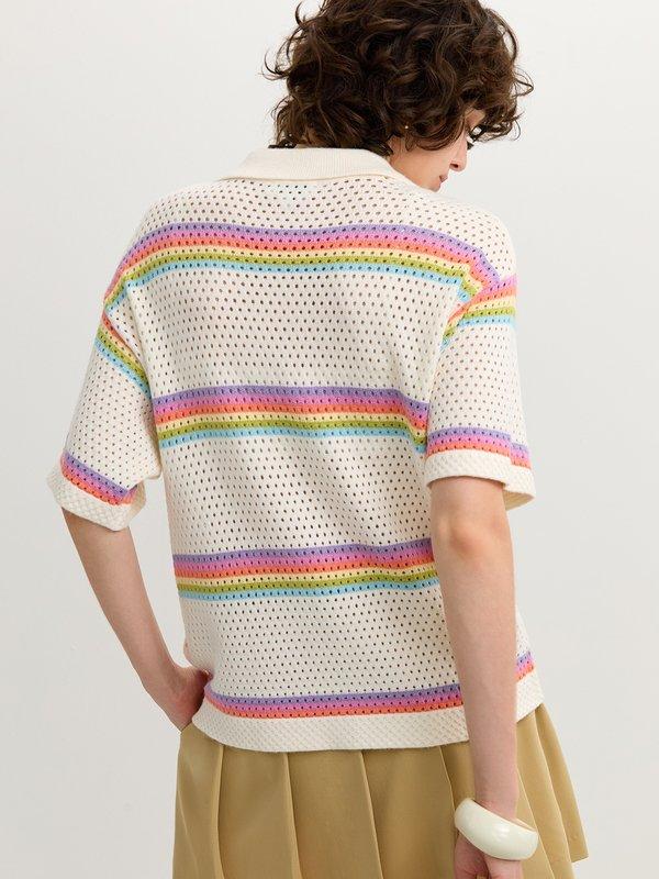 Pomelo Pomelo Striped Knit Short Sleeve Top - Multi Color