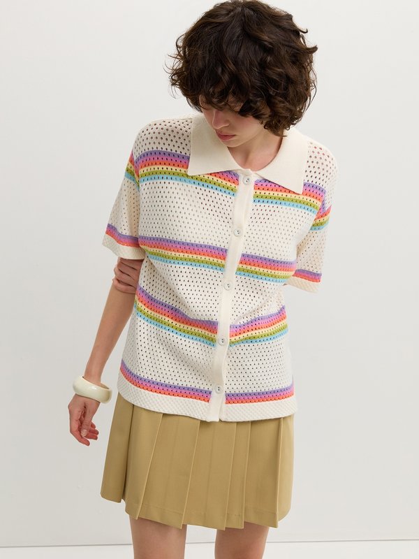 pomelo Pomelo Striped Knit Short Sleeve Top - Multi Color