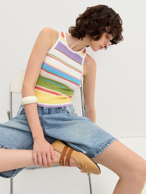 Pomelo Pomelo Striped Knit Sleeveless Top - Multi Color