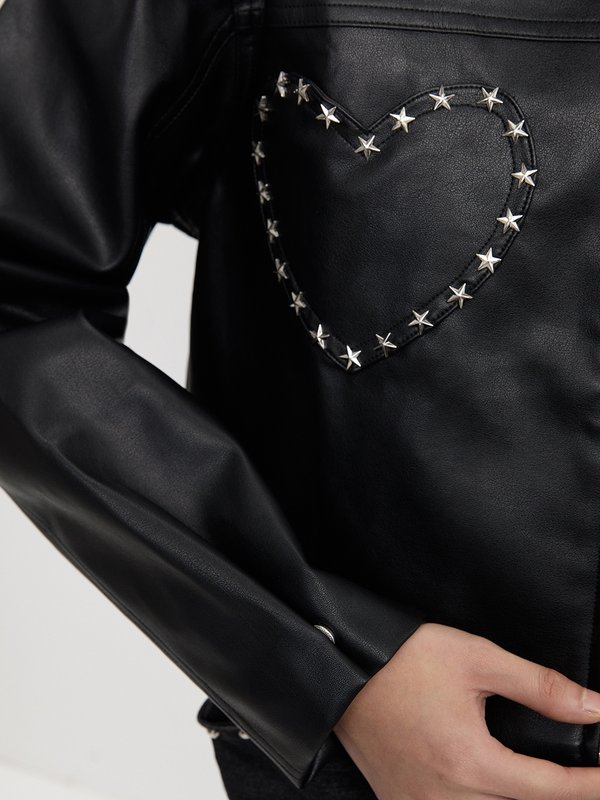 Pomelo Pomelo Studded Faux Leather Crop Jacket - Black