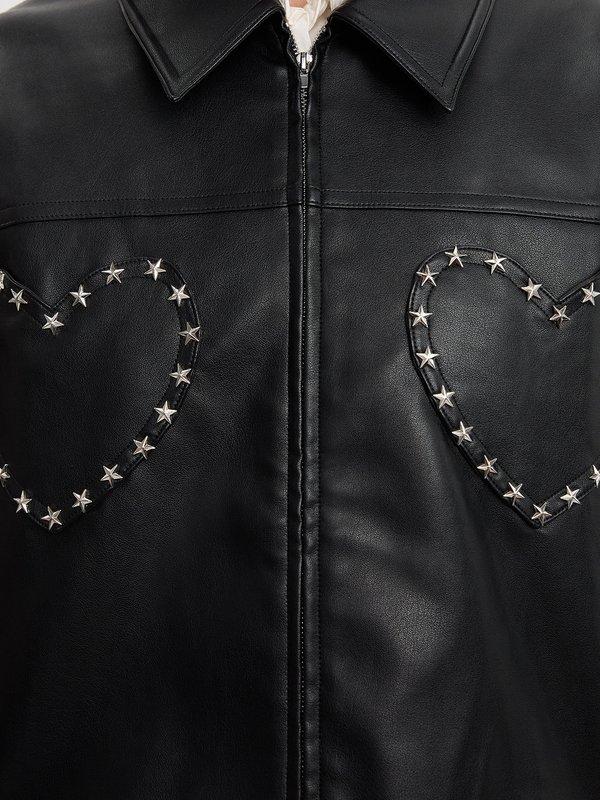 Pomelo Pomelo Studded Faux Leather Crop Jacket - Black