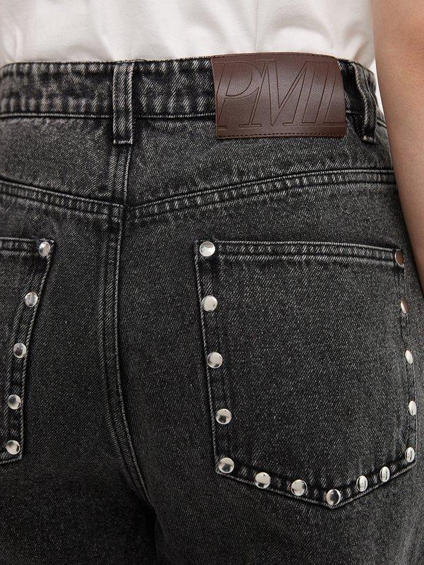 Pomelo Pomelo Studded Side Trim Wide Leg Jeans - Black