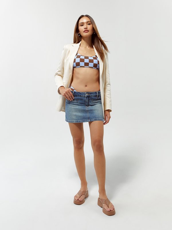 Pomelo Pomelo Sustainable High Cut Checkered Bikini Bottom - Brown
