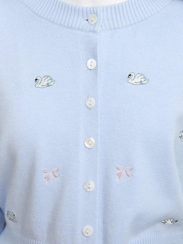 Pomelo Pomelo Swan Embroidery Cropped Cardigan - Baby Blue