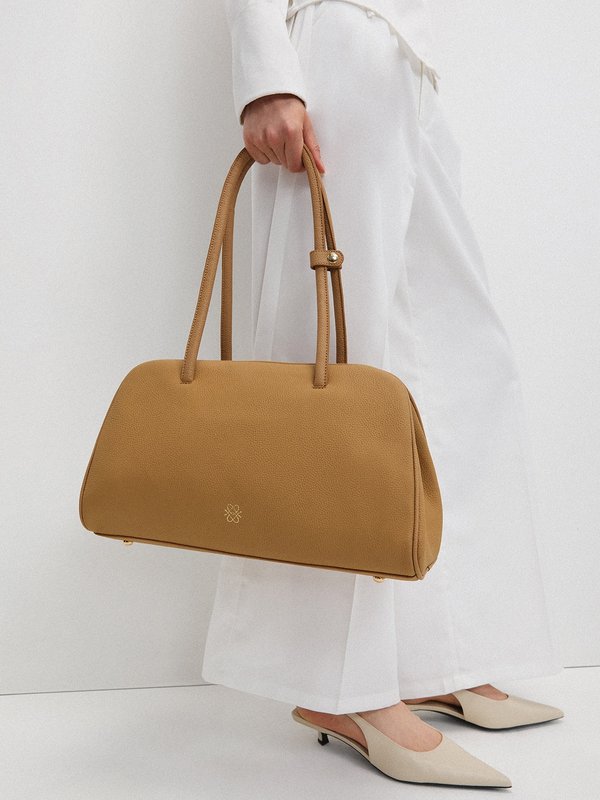 Pomelo Pomelo Textured Leather Bowling Shoulder Bag - Light Brown