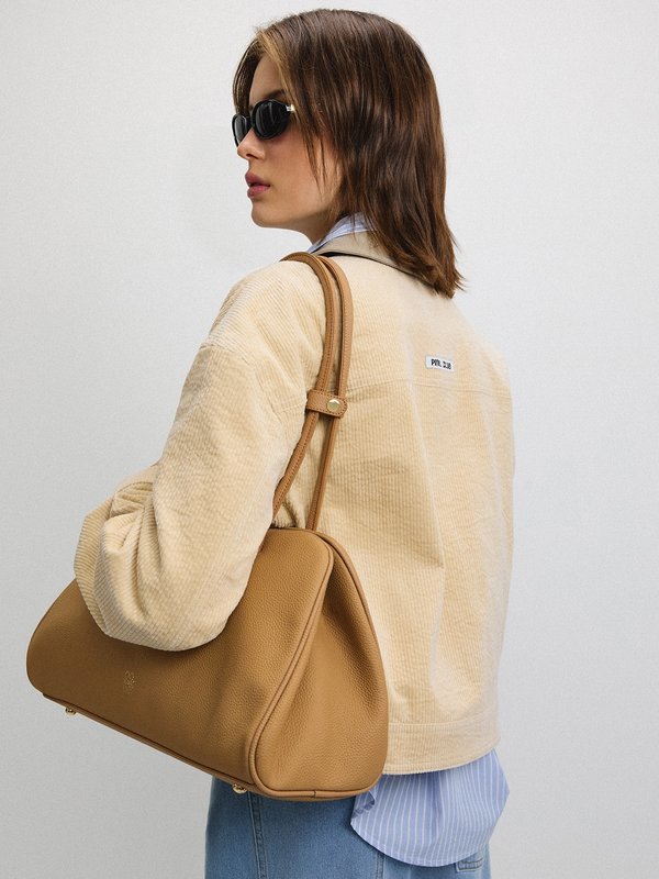 Pomelo Pomelo Textured Leather Bowling Shoulder Bag - Light Brown