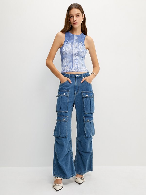 Pomelo Pomelo Trompe L'oeil Knitted Sleeveless Top - Blue