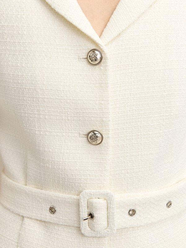 Pomelo Pomelo Tweed Belted Shirt Sleeve Blazer - Off-White